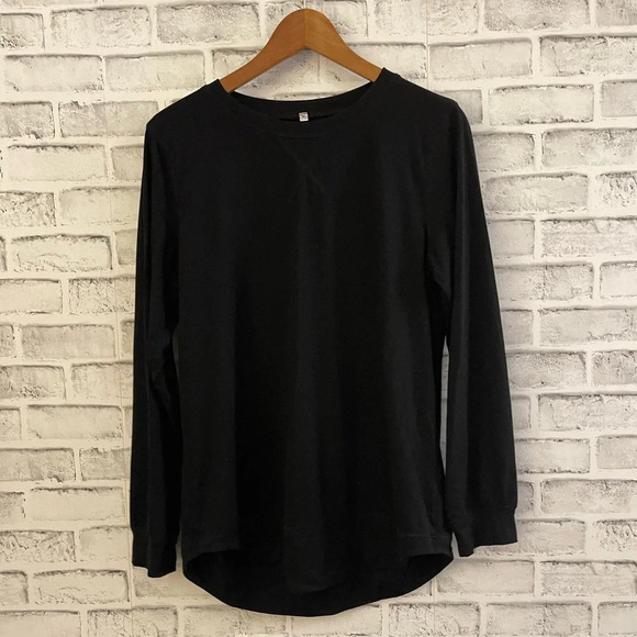 Women’s Fall long sleeve loose long comfy black tunic top, Large - Picture 2 of 5